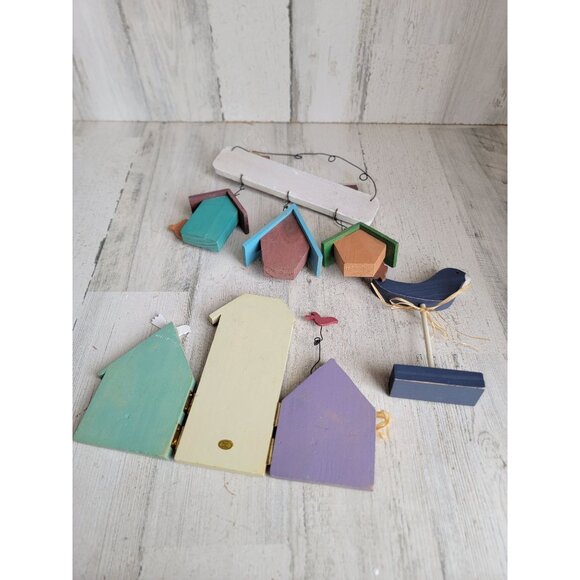 Wooden bird house vintage hanging spring set flower decor - Picture 7 of 8